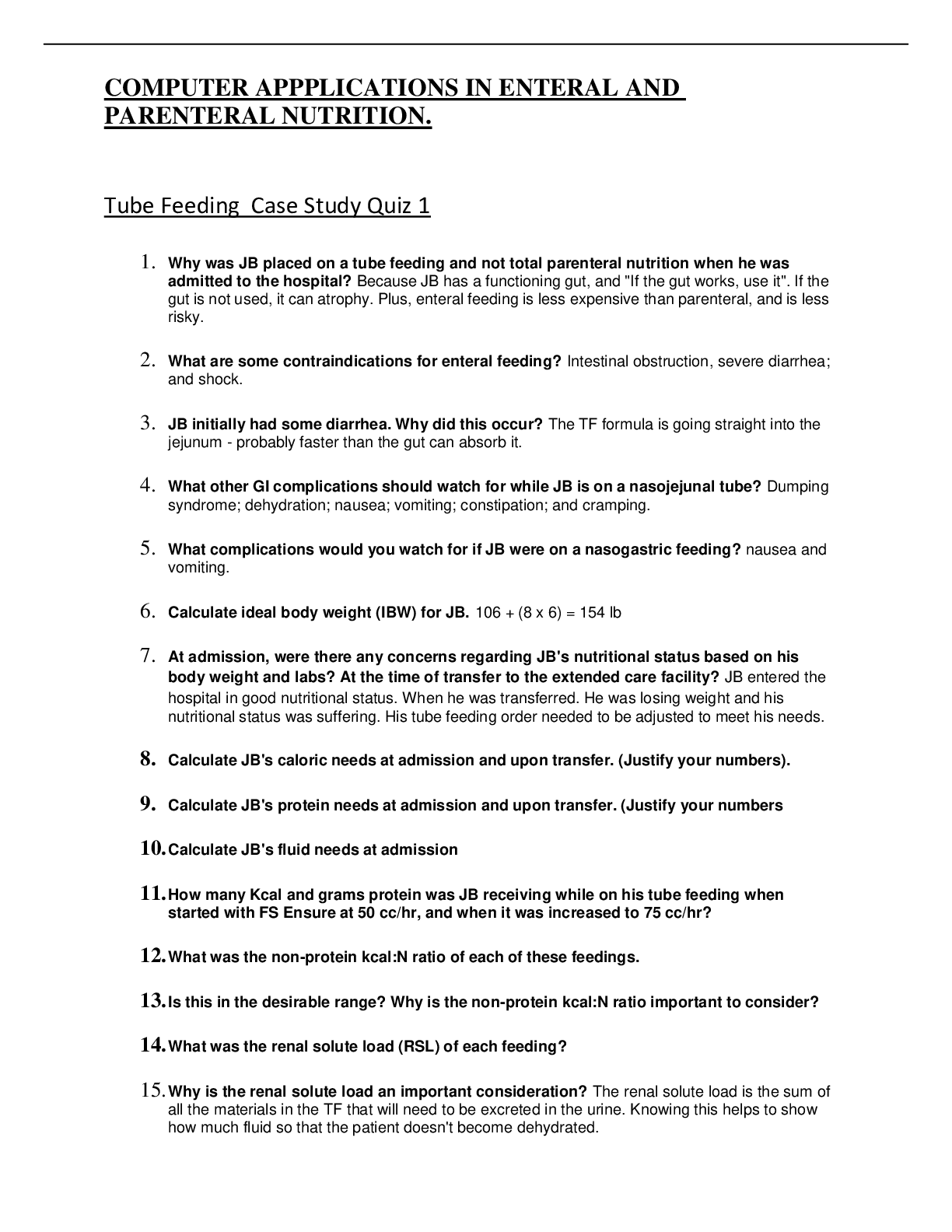 Preview image for NUT 234 TUBE FEEDING EXAM CASE QUESTIONS AND ANSWERS